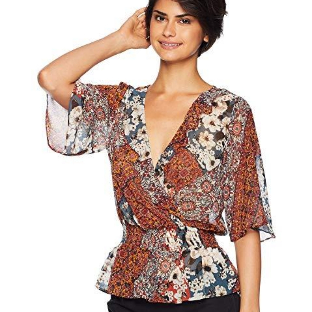 Bcbgeneration Patchwork Print Surplice Top - image 2